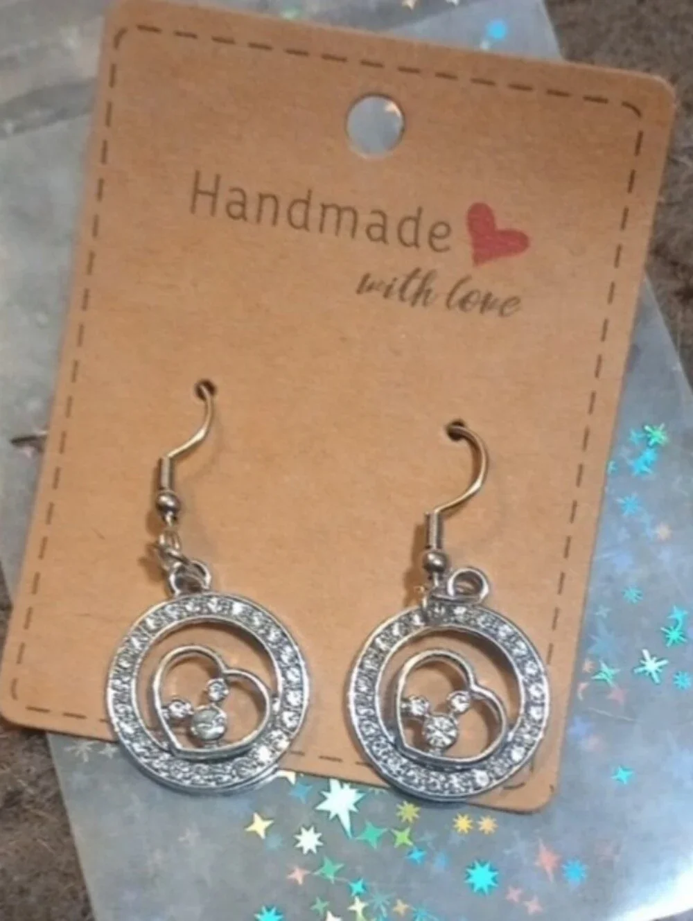 $8 Each Or 5/$20 Handmade Silver Mickey Inspired In A Heart, in A Circle Earring